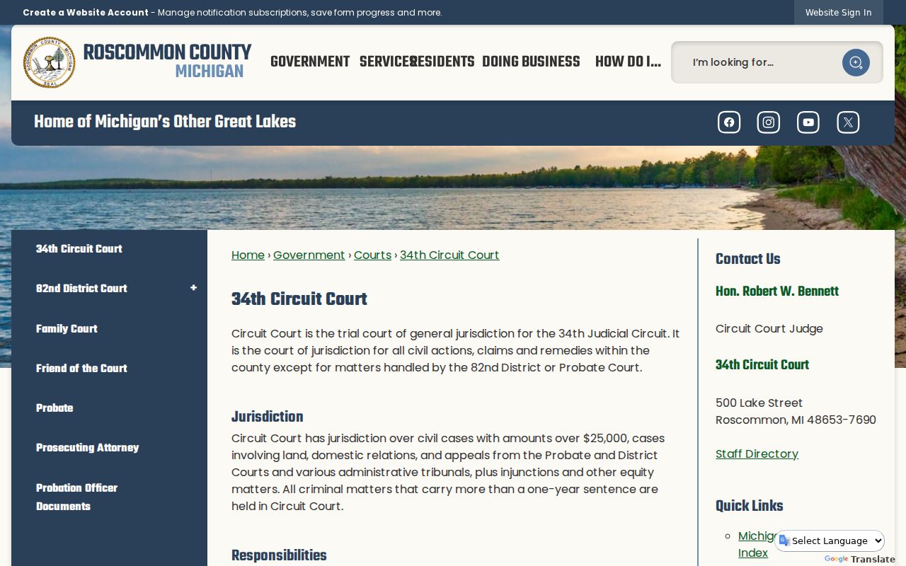 Roscommon County court docket 34th Circuit Court jurisdiction
