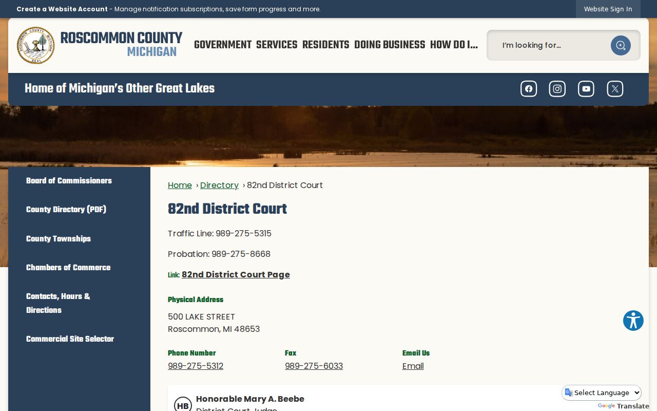 Roscommon County court docket 82nd District Court directory