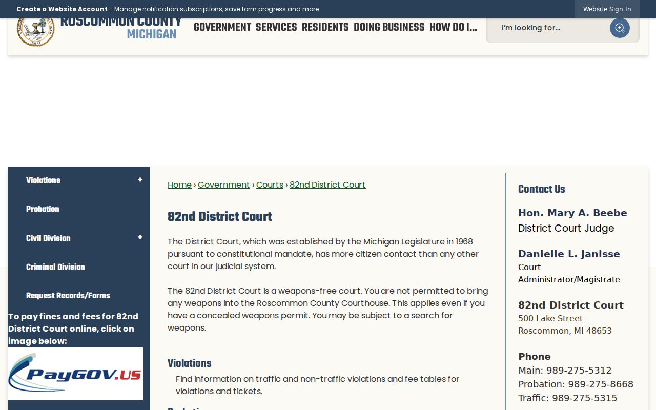 Roscommon County court docket 82nd District Court information