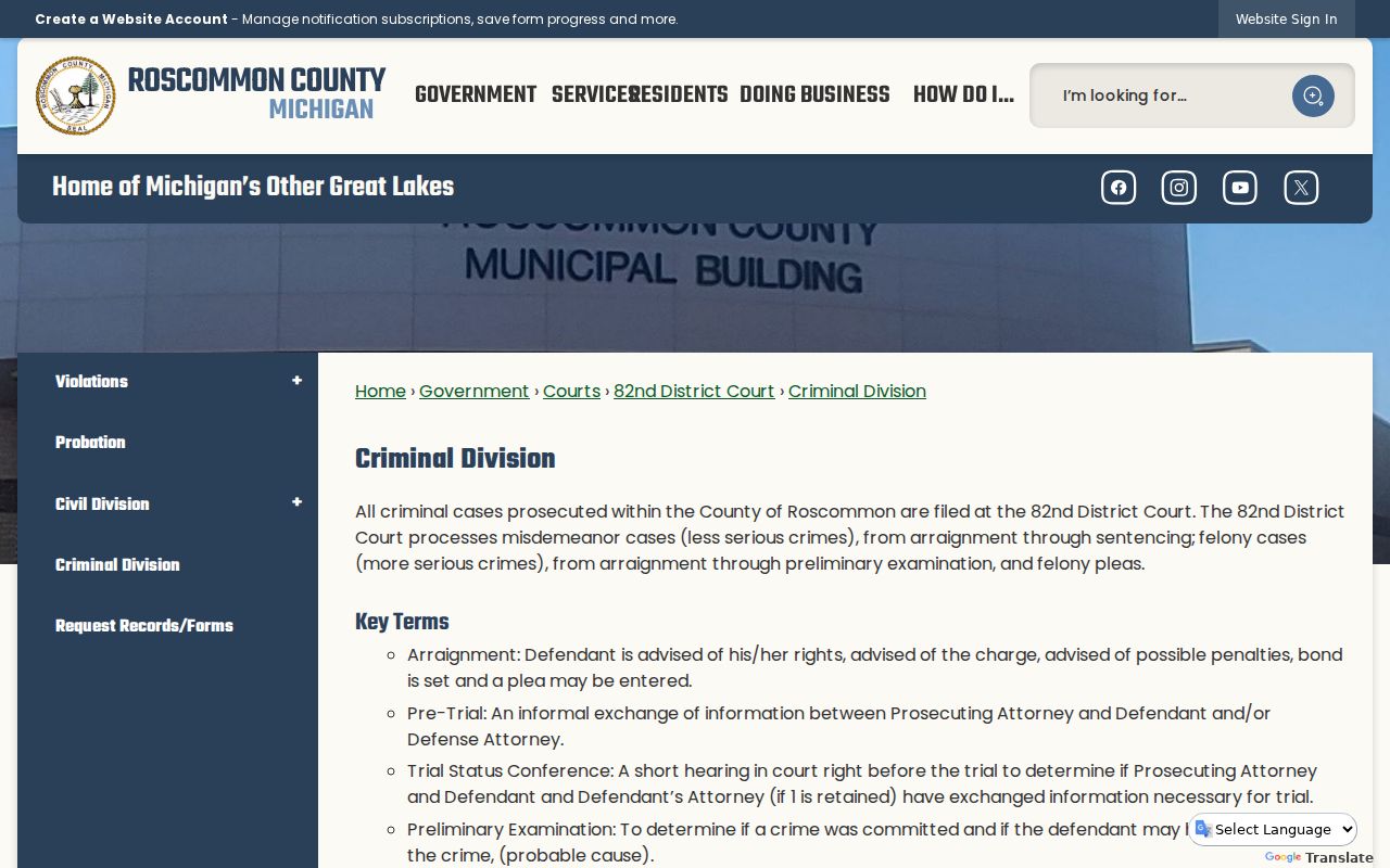 Roscommon County court records criminal division information