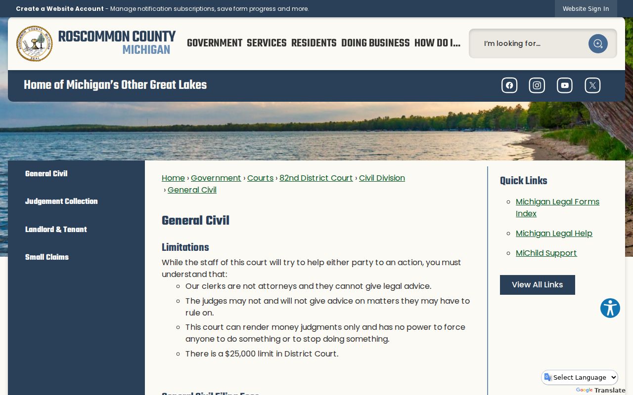 Roscommon County court records general civil fee schedule