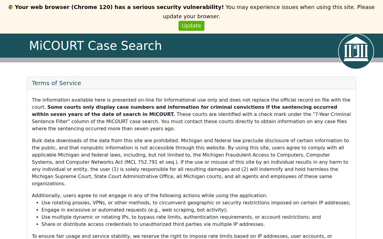 Roscommon County court docket MiCOURT case search entry