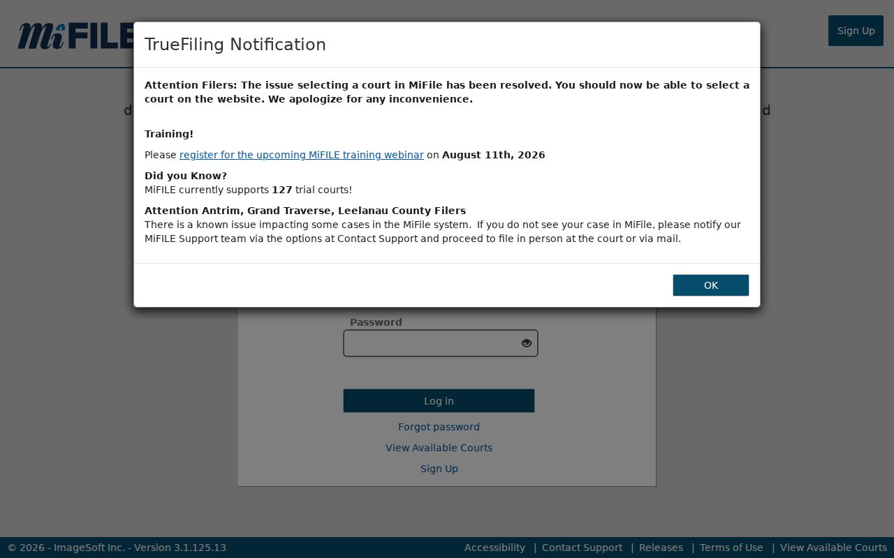 Roscommon County case search comparison showing MiFILE login