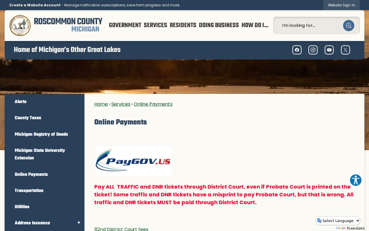 Roscommon County traffic court records online payment routing notice