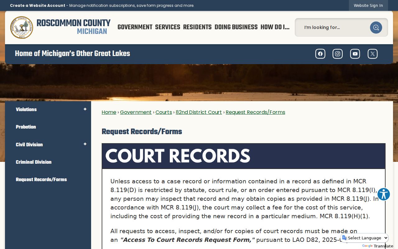 Roscommon County court docket records request forms