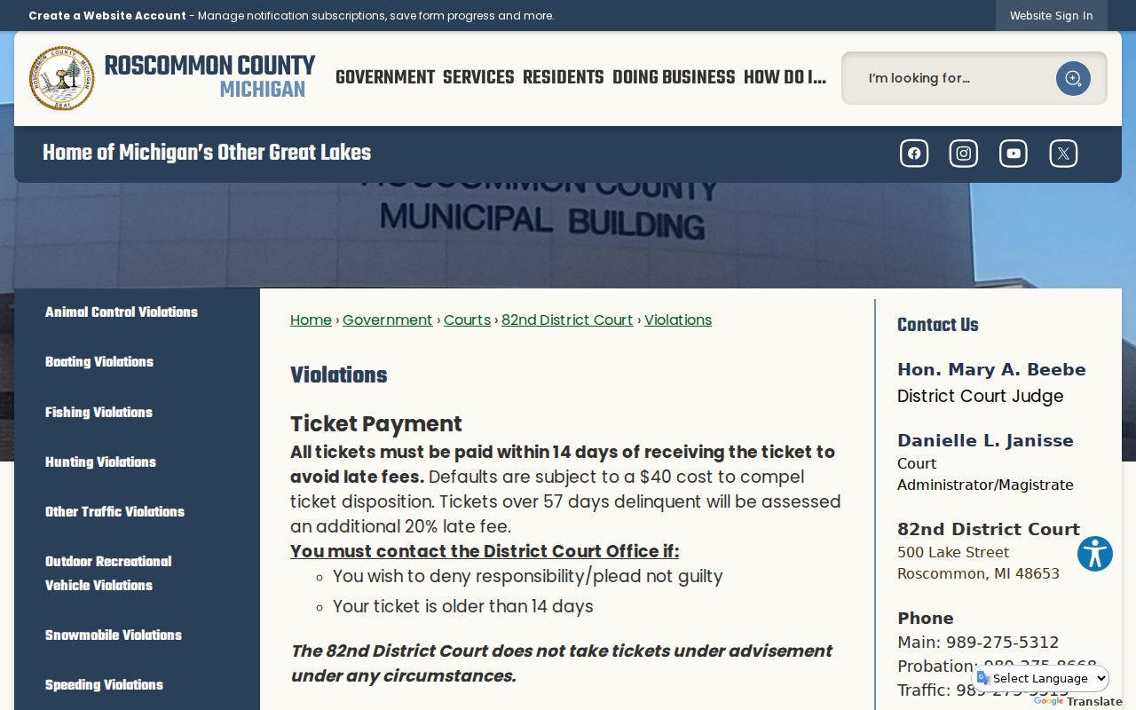 Roscommon County traffic court records violations page